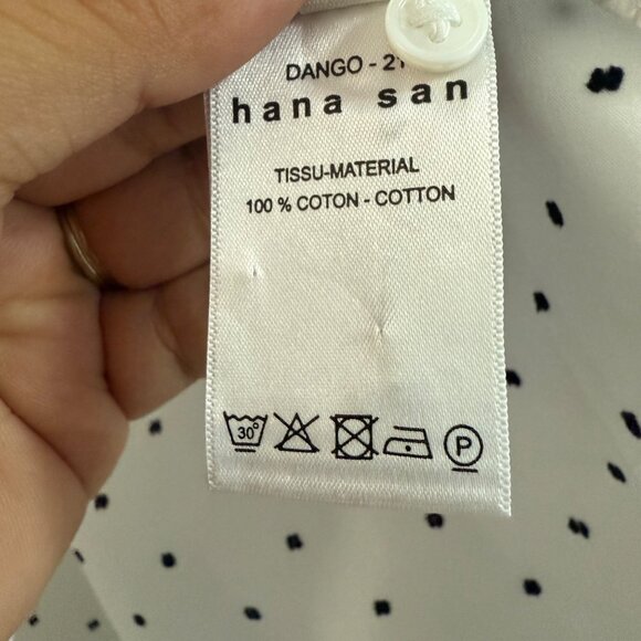 Hana San White Black Swiss Dot Boxy Oversized Long Sleeve Button Shirt Small - Picture 7 of 7
